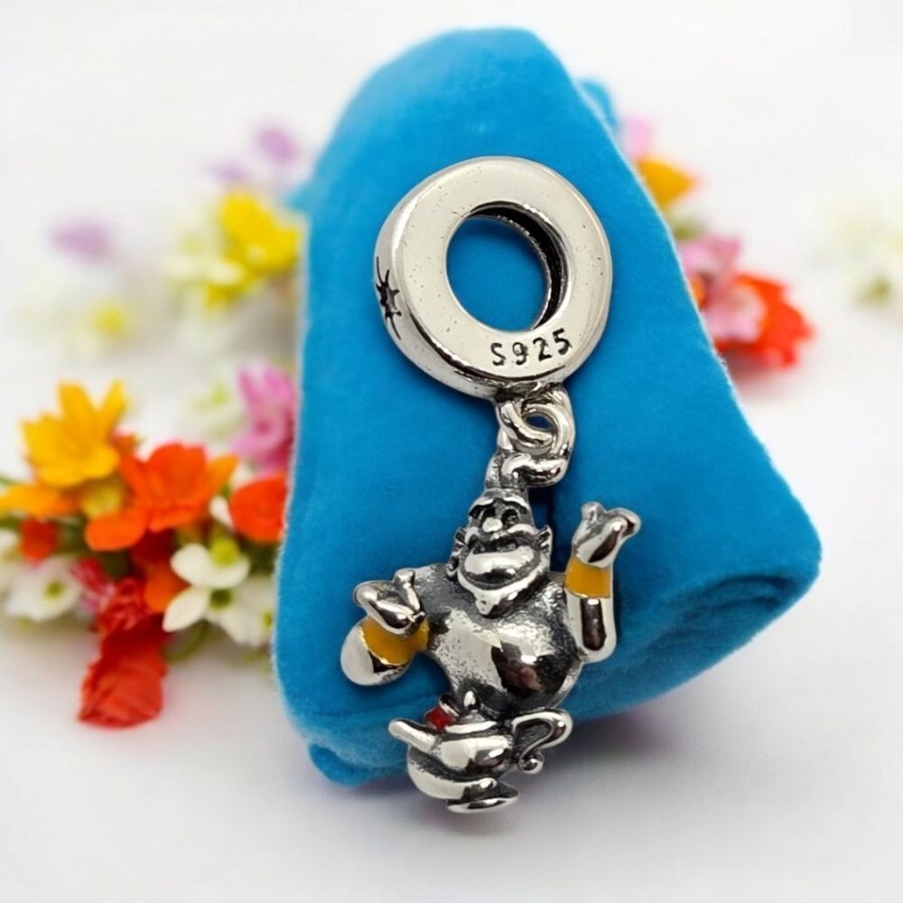 Genie & Lamp Charm 925 Sterling Silver Aladdin Dangle Bead Enamel Bracelet